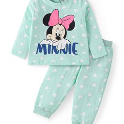 Babyhug Disney Cotton Knit Full Sleeves Night Suit With Minnie Mouse Graphics - Sea Green-image-76