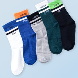 Honeyhap Premium Cotton Bamboo Spandex with Bio Finish Text Printed Socks Pack of 5 - Papaya & Bright White & Skydiver & Black & Lime Green & Grey Melange & Cadmium Green-image-81