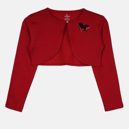 Kiddopanti Full Sleeves Heart Applique Detailed Crop Shrug - Red-picture-20