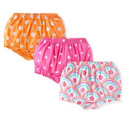 Babyhug 100% Cotton Knit Antibacterial Bloomers Floral & Hearts Print Pack of 3 - Orange Pink & White-image-85
