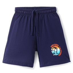 Cucu Fun Sinker Knit Above Knee Length Shorts with Beach Theme Print - Navy Blue-picture-10