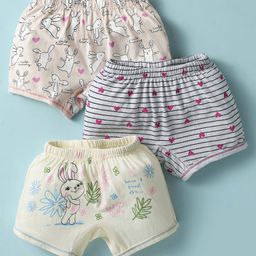 Bodycare Cotton Knit Shorts with Bunny & Hearts Print Pack of 3 - Cream Light Grey & Peach-image-58