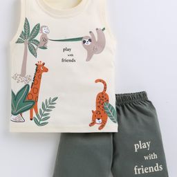 CUTOPIES Cotton Sleeveless Animals Printed Tee With Shorts Set - Butter-image-22