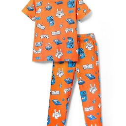 Pine Kids Single Jersey Knit Half Sleeves Co-ords Night Suit With Game Print - Orange-image-67