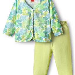 Babyhug Single Jersey Knit Full Sleeves Top & Leggings Set with Leaves Print - Light Green-image-91