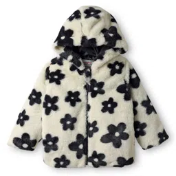 Babyhug Woven Full Sleeves Hooded Winter Fur Jacket with Heart Print - White-picture-27