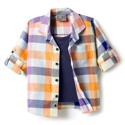 Dapper Dudes Full Sleeves Checked Shirt With Attached Tee - Blue-image-76