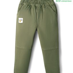 Babyoye 100% Cotton Woven Full Length Lounge Pant With Text Patch - Olive Green-picture-15