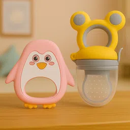 Badal Kidz Essential Combo Mickey Fruit Nibbler & BPA Free Teether - Pink &Grey-picture-8