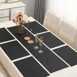 HOKIPO Black 7-Pieces Solid Rectangular Table Placemats & Table Runner-1