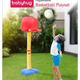 Babyhug Basket Ball Play Set With Adjustable Stand - Red & Yellow image 2