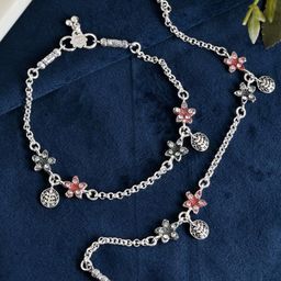 Sangria Silver-Plated Artificial Stones Anklet-image-60