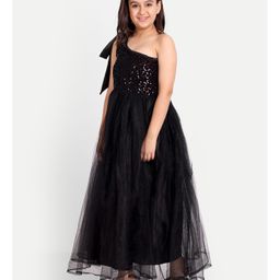 Tilism Net One Shoulder Sequins Embellished Gown - Black image 4