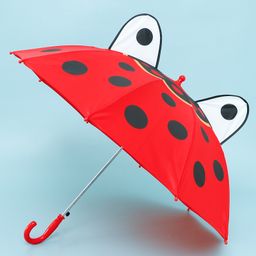 fab n funky Kids Umbrella with J Shaped Handle & Ladybug Print - Red image 4