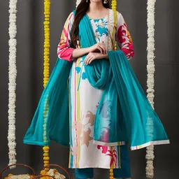 GoSriKi Women Floral Printed Regular Kurta with Trousers & With Dupatta-image-91