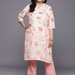 A PLUS BY AHALYAA Plus Size Floral Printed Gotta Patti Floral Kurta-picture-18