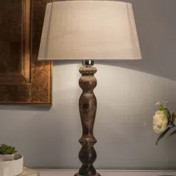 Homesake Brown Eureka Polka Wood Table Lamp with White Drum Shade (Bulb Included) - Set of 1-47