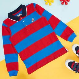 Pantaloons Junior Red & Blue Cotton Striped Full Sleeves Polo T-Shirt-image-39
