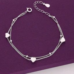 Kai Jewel Sterling Silver Hearts and Beads Double Layered Bracelet for Women-image-28