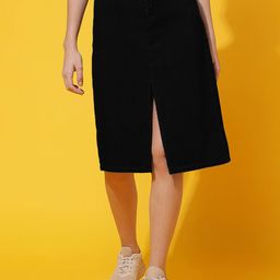 Belliskey Denim A-Line Knee Length Skirt-image-15