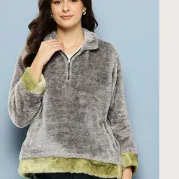 Aarika Grey & Green Regular Fit Fur Sweatshirt-picture-33