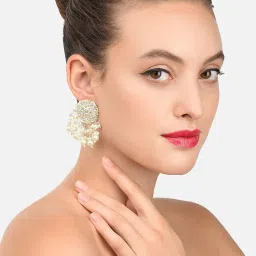 Zaveri Pearls Gold Tone Kundan & Pearls Wedding Collection Drop Earrings-ZPFK10097 image 2