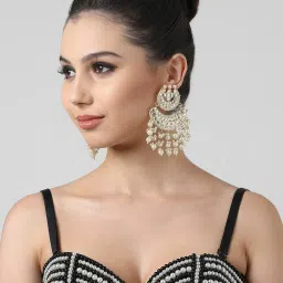 Zaveri Pearls Gold Tone Traditional Kundan & Pearls Dangler Earrings-ZPFK11015 image 2