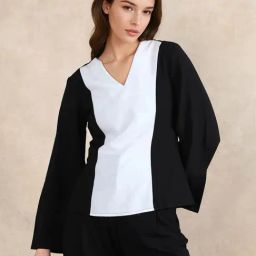 RAREISM Black Twill Colourblocked Long Sleeves Top-image-3