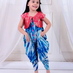 TWISHA Girls Blue & Pink Cotton Tie-Dye Jumpsuit and Jacket-image-47