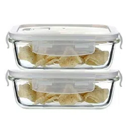 Femora Borosilicate Glass Rectangular Containers with Air Vent Lid (400 ml) - Set of 2 image 1