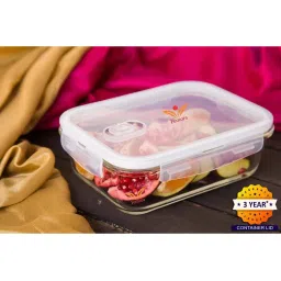 Femora Borosilicate Glass Rectangular Container with Air Vent Lid (620 ml) - Set of 1 image 1