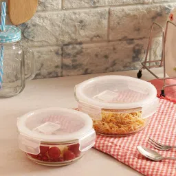 Femora Borosilicate Glass Round Storage Containers with Air Vent Lid (380 ml & 580 ml) - Set of 2 image 1
