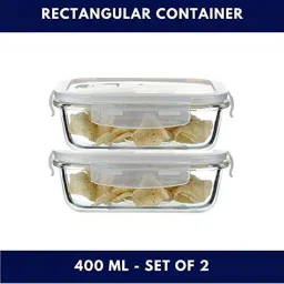 Femora Borosilicate Glass Rectangular Containers with Air Vent Lid (400 ml) - Set of 2 image 5