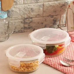 Femora Borosilicate Glass Round Storage Containers with Air Vent Lid (380 ml) - Set of 2 image 1