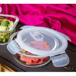 Femora Borosilicate Glass Round Storage Containers with Air Vent Lid (580 ml & 940 ml) - Set of 2 image 3
