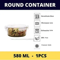 Femora Borosilicate Glass Round Storage Container with Air Vent Lid (580 ml) - Set of 1 image 2
