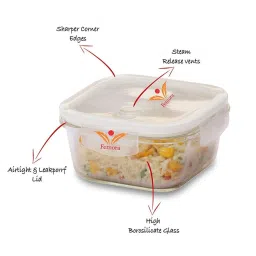 Femora Borosilicate Glass Square Containers with Air Vent Lid (300 ml) - Set of 2 image 5