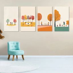 Nestroots Children's Joyful Outdoor Playtime White Frame Solid Canvas Wall Painting - Set of 4-8