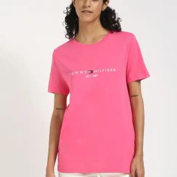 TOMMY HILFIGER Pink Cotton Typography Short Sleeve T-Shirt-picture-17