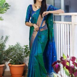 HERE&NOW Solid Zari Woven Design Pure Silk Banarasi Saree-image-60