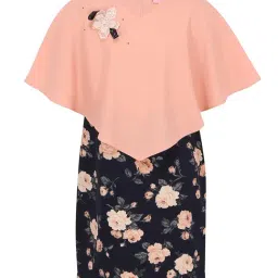 Cutecumber Kids Navy & Peach Floral Print Dress-image-91
