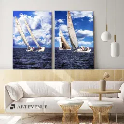 ARTE'VENUE Coming and Going Blue & White Canvas Wall Arts - Set of 2 (10 X 15 inch Each)-48