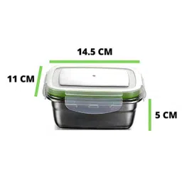 Femora High Steel Rectangular Lunch Box with Air Tight Lid (350 ml) - Set of 2 image 2