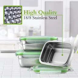 Femora High Steel Rectangular Lunch Box with Air Tight Lid (350 ml) - Set of 2 image 4