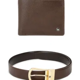 Louis Philippe Brown Textured Formal Belt with Wallet for Men-image-1