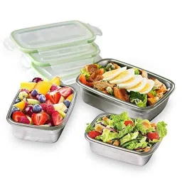 Femora High Steel Rectangular Lunch Box with Air Tight Lid (350 ml) - Set of 2 image 5