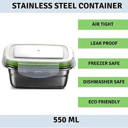 Femora High Steel Rectangular Lunch Box with Air Tight Lid (550 ml) - Set of 1 image 3