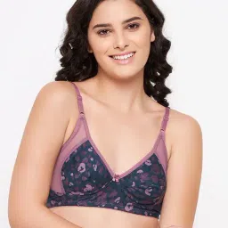 Clovia Navy & Mauve Animal Print Non Wired Non Padded Full Coverage Bra-image-27