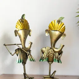 ExclusiveLane Hand-painted Multicolor Iron Ganpatis Showpiece - Set of 2-24