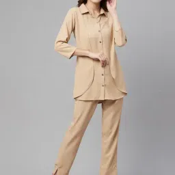 Cottinfab Polyester Beige Double Layered Shirt Trouser Set-image-2